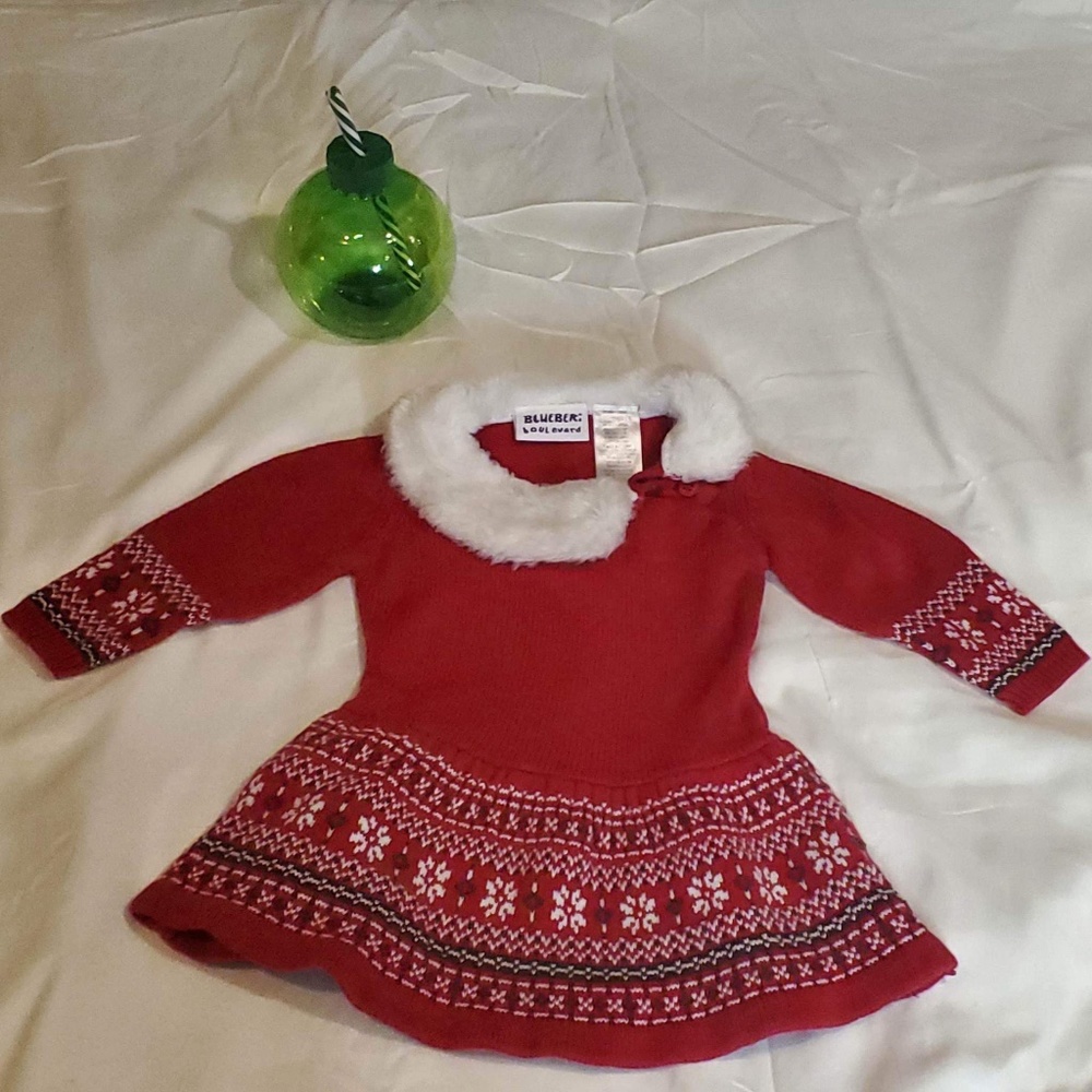 Blueberi Boulevard Red Snowflake Sweater Dress